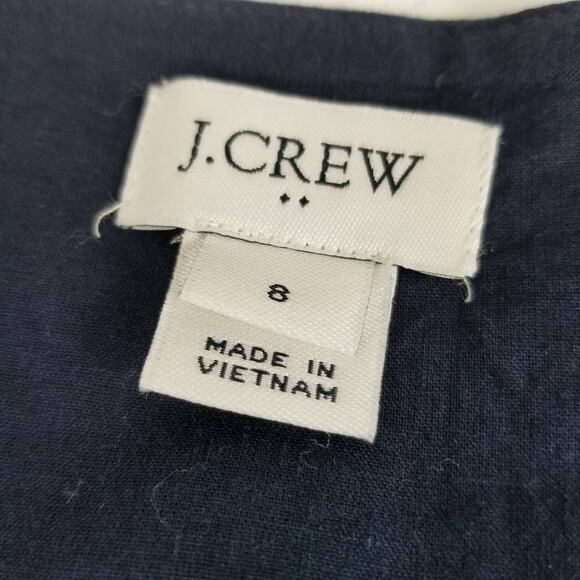 J Crew Navy Blue Yellow Flowers Sleeveless Linen Blend Dress Lovely Size 8 - Picture 8 of 9